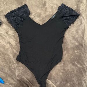 Black Lace Sleeve Bodysuit
